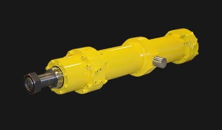 damaged yellow hydraulic cylinder needing repair