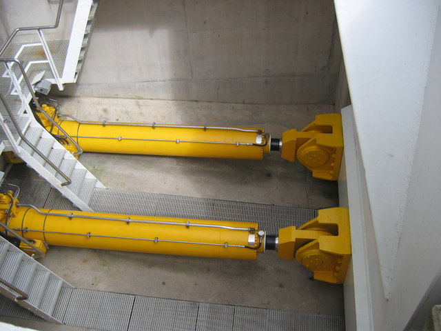 Two massive hydraulic rams in a bridge