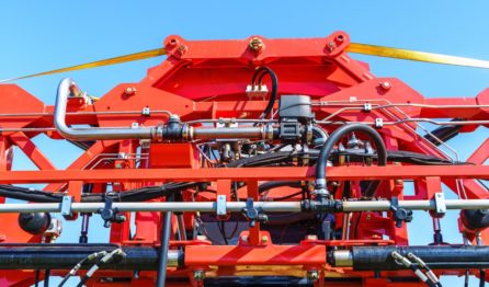 hydraulic cylinders close up on agriculture equipment