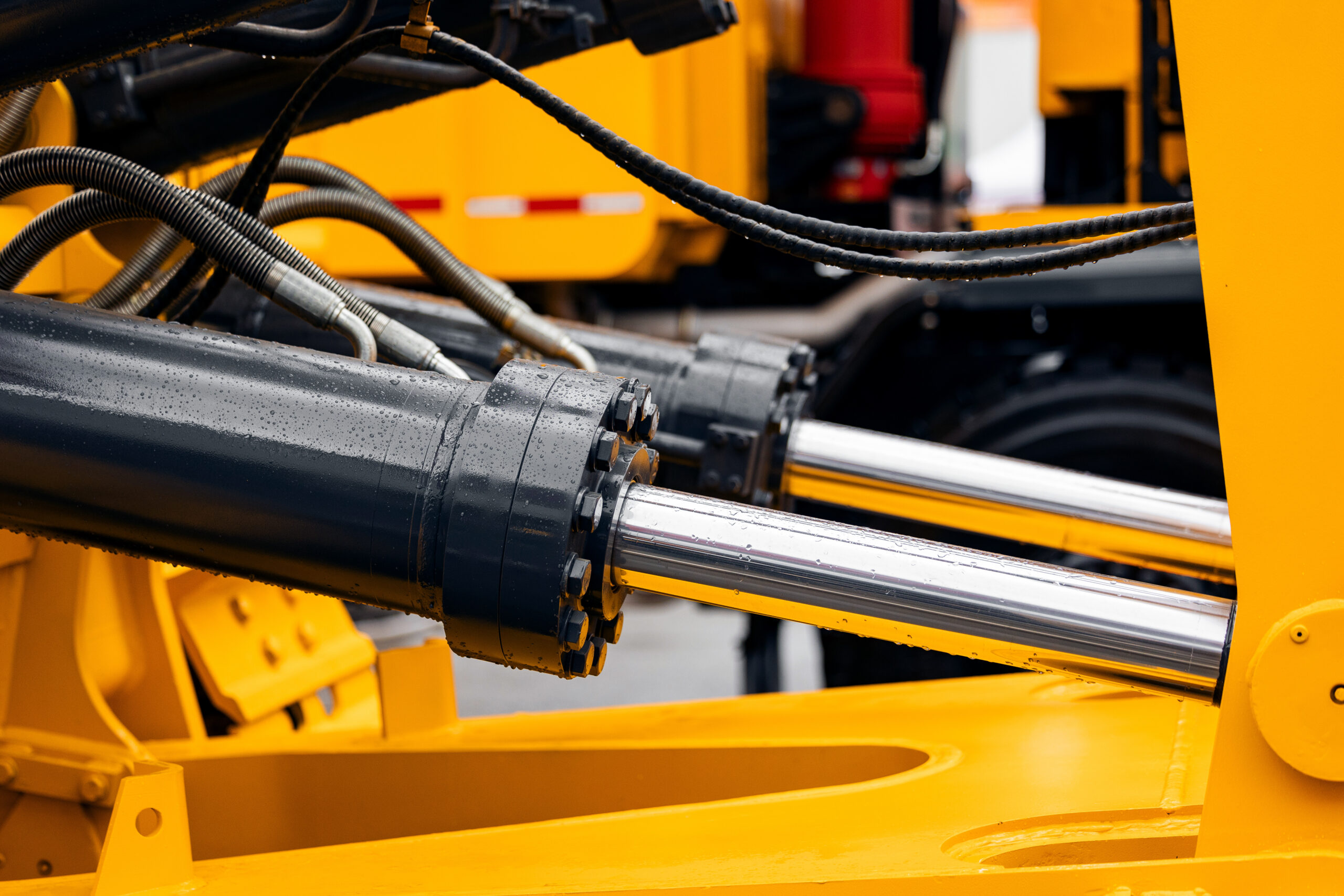 A hydraulic cylinder in use on a bulldozer