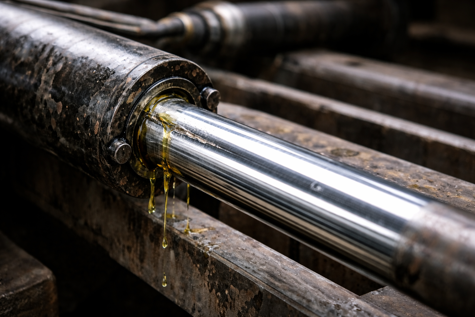 hydraulic cylinder leaking from rod due to damaged seal
